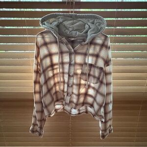 Aeropostale Long Sleeve Hooded Plaid Flannel Shirt ~ Large